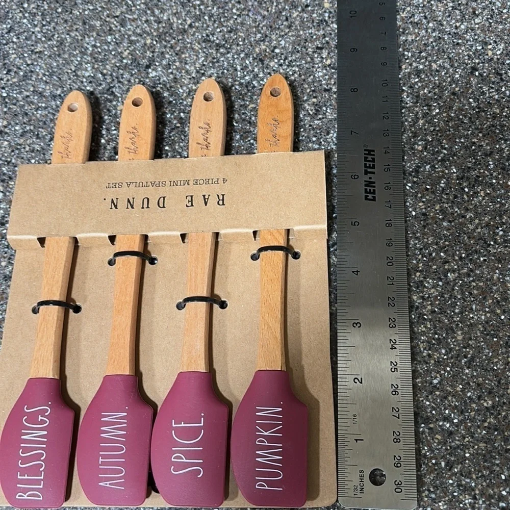 NEW RAE DUNN FALL MINI SILICONE SPATULAS W/ WOODEN HANDLES SET OF 4